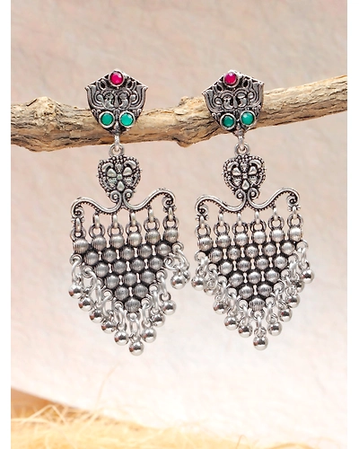 Ethnic Silver Oxidised Silver Earrings for Trendy Women and Girls-3