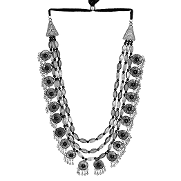 Gonasika Oxidised Silver Glamour Multilayer Statement Necklace & Earring Set for Modern Fashion