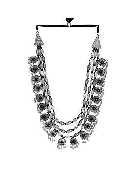 Oxidised Silver Glamour Multilayer Statement Necklace & Earring Set for Modern Fashion
