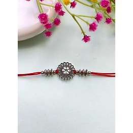 Gonasika Oxidised Silver Floral Rakhi for Brothers - Handcrafted Spiritual Charm