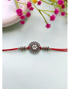 Oxidised Silver Floral Rakhi for Brothers - Handcrafted Spiritual Charm