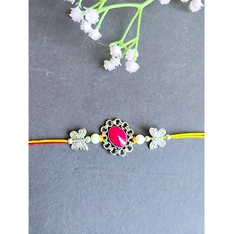 Gonasika Oxidised Silver Red Stone Rakhi for Brother