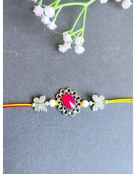 Oxidised Silver Red Stone Rakhi for Brother