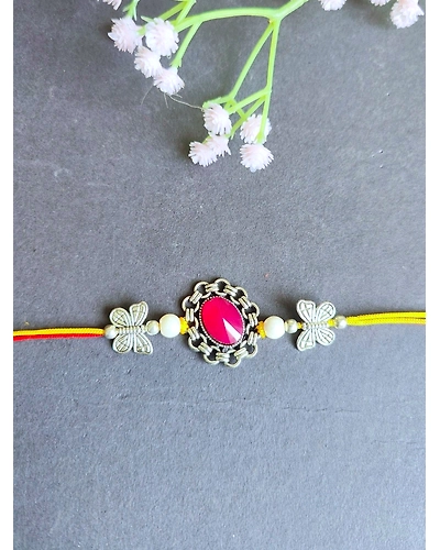 Oxidised Silver Red Stone Rakhi for Brother-2