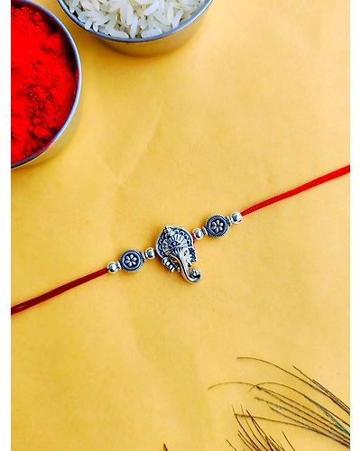 Oxidised Silver Ganpati Rakhi for Brother-1