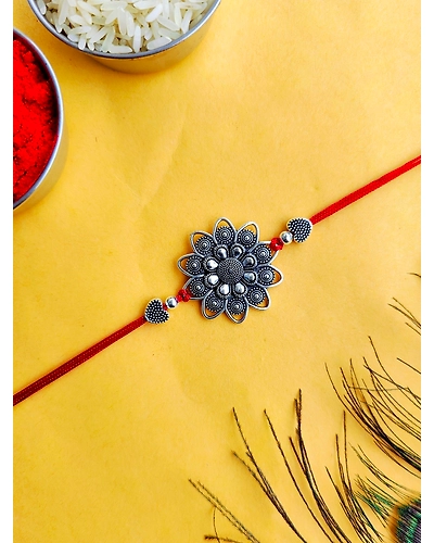 Oxidised Silver Ganpati Rakhi for Brother-4