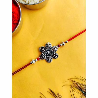 gonasika oxidised silver flower rakhi perfect traditional symbol for brothers