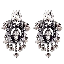 Gonasika Oxidised Silver Trisul Drop Earrings CFE1294