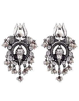Oxidised Silver Trisul Drop Earrings CFE1294