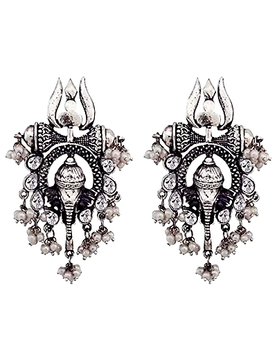 Oxidised Silver Trisul Drop Earrings CFE1294-12668563