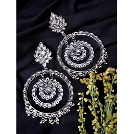 Gonasika Oxidised Silver Multi Round Drop Earrings