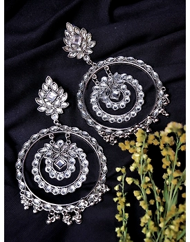 Oxidised Silver Multi Round Drop Earrings