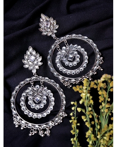 Oxidised Silver Multi Round Drop Earrings-12668561