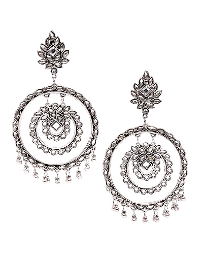 Oxidised Silver Multi Round Drop Earrings-1