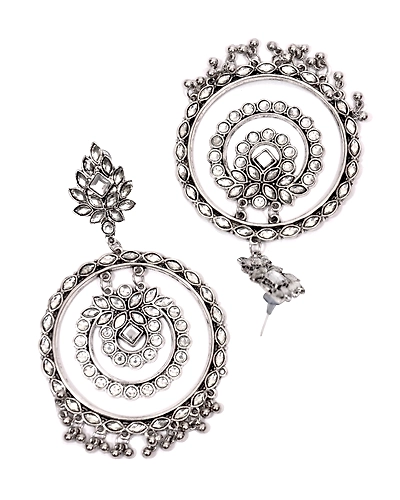 Oxidised Silver Multi Round Drop Earrings-2