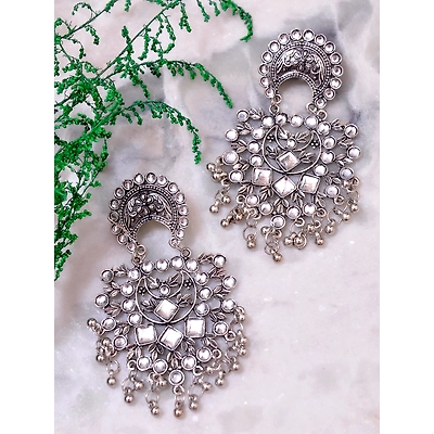 Gonasika Oxidised Silver Chandbali Dangle Earrings