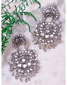 Oxidised Silver Chandbali Dangle Earrings