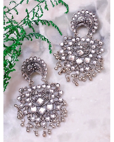 Oxidised Silver Chandbali Dangle Earrings-12668559