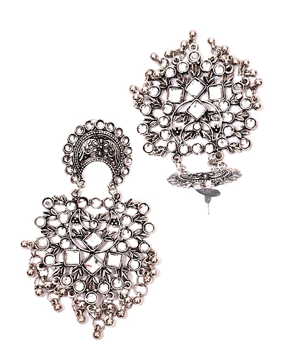 Oxidised Silver Chandbali Dangle Earrings-2