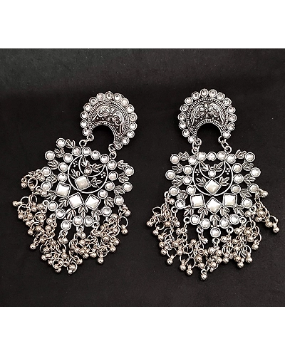 Oxidised Silver Chandbali Dangle Earrings-3