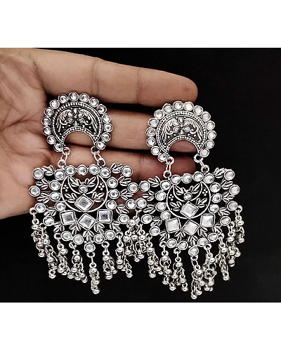 Oxidised Silver Chandbali Dangle Earrings-4