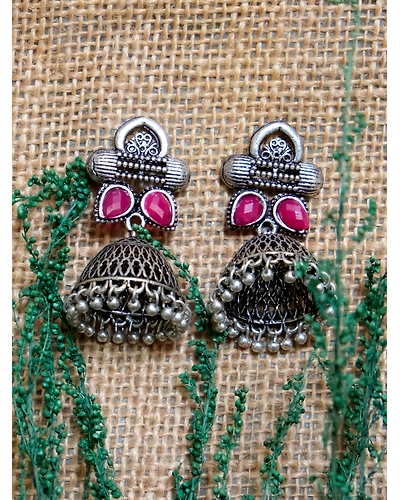 Stunning Oxidised Silver Jhumka Stud Earrings The Essence of Royal Fashion-12668555