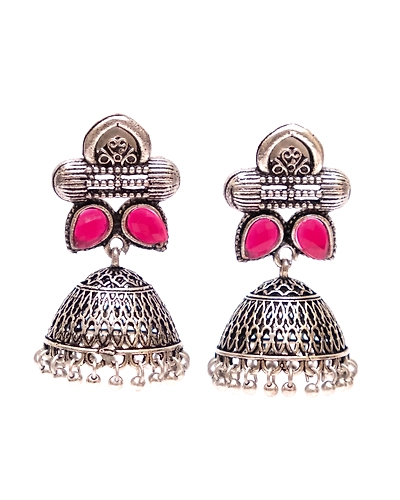 Stunning Oxidised Silver Jhumka Stud Earrings The Essence of Royal Fashion-1