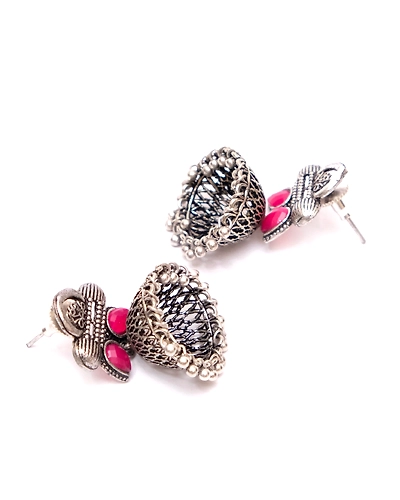 Stunning Oxidised Silver Jhumka Stud Earrings The Essence of Royal Fashion-2