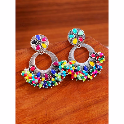gonasika oxidised silver plated multicolor beads dangler earrings for women