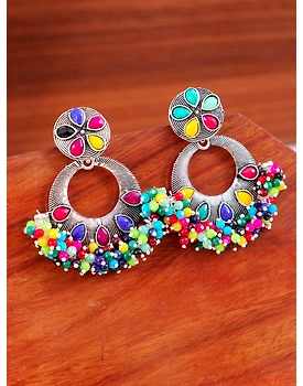 Oxidised Silver Plated Multicolor Beads Dangler Earrings for WOmen
