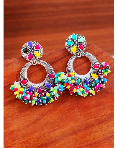 Oxidised Silver Plated Multicolor Beads Dangler Earrings for WOmen-12668541
