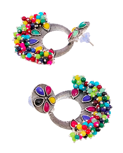 Oxidised Silver Plated Multicolor Beads Dangler Earrings for WOmen-2