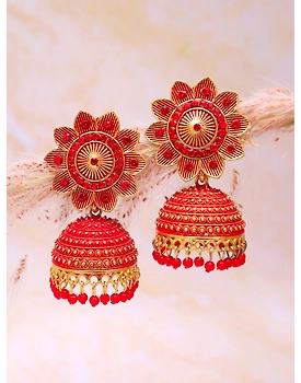 Elegant Crystal Studded Floral Jhumki Earrings in Oxidised Silver