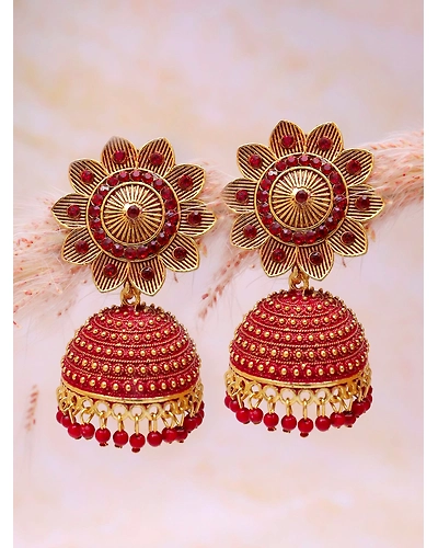 Elegant Crystal Studded Floral Jhumki Earrings in Oxidised Silver-2