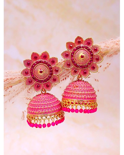 Elegant Crystal Studded Floral Jhumki Earrings in Oxidised Silver-3