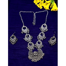 Gonasika Elegant Oxidised Silver Necklace & Earring Set Below 500