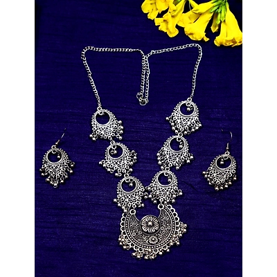 Gonasika Elegant Oxidised Silver Necklace & Earring Set Below 500