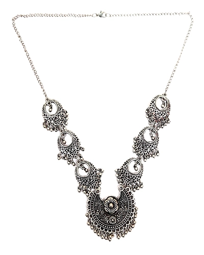Elegant Oxidised Silver Necklace &amp; Earring Set Below 500-2