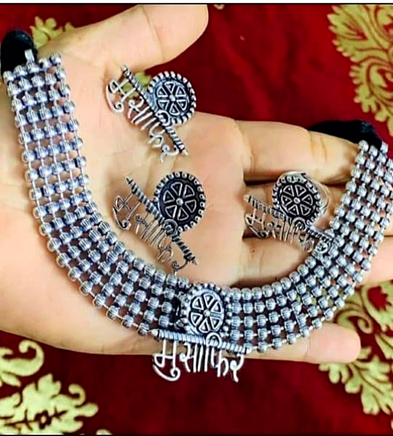 Oxidised Silver Musafir Necklace & Earring Set for Women image 3