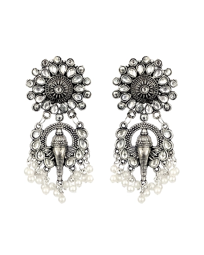 Oxidised Silver Plated Statement Elephant Shape Temple Necklace With Earrings Set CFS0334-3