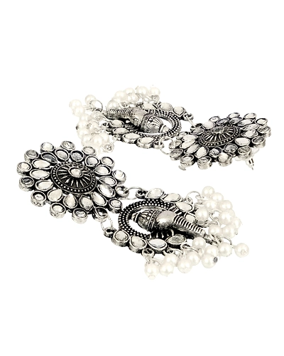 Oxidised Silver Plated Statement Elephant Shape Temple Necklace With Earrings Set CFS0334-4