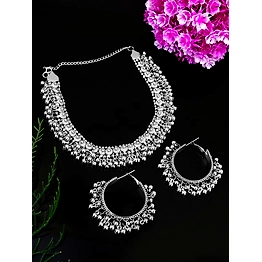 Gonasika Oxidised Silver Necklace Set with Earrings for Women - German Crafted Jewelry