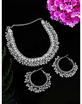 Oxidised Silver Necklace Set with Earrings for Women - German Crafted Jewelry
