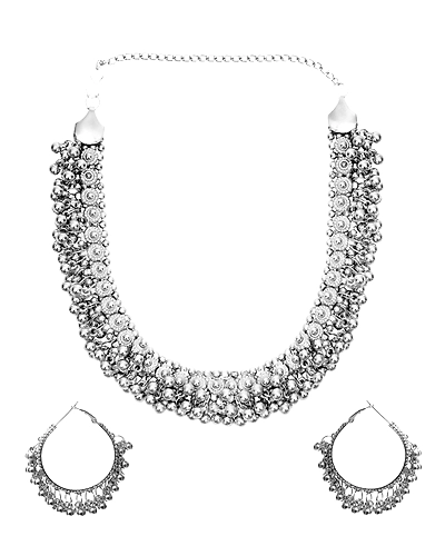 Oxidised Silver Necklace Set with Earrings for Women - German Crafted Jewelry-1