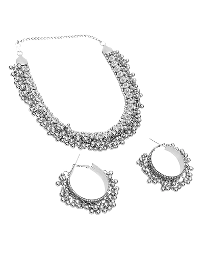 Oxidised Silver Necklace Set with Earrings for Women - German Crafted Jewelry-2