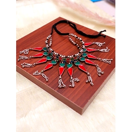 Gonasika Bohemian Chain Gypsy Oxidised Silver Necklace Boho Retro Leaf Choker Necklace Set CFN0893