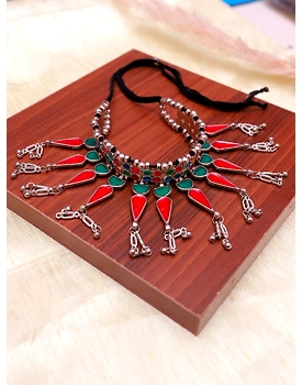 Bohemian Chain Gypsy Oxidised Silver Necklace Boho Retro Leaf Choker Necklace Set CFN0893