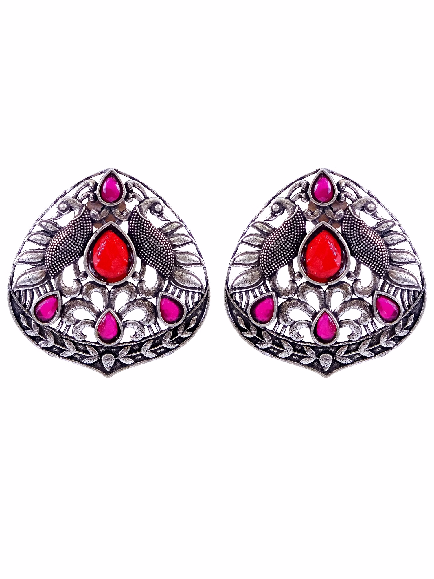 Oxidised Silver Plated Traditional Antique Peacock Stud Earrings for Women image 2