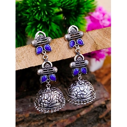 Gonasika Nihar Jhumka- Oxidised Silver Plated Floral Motifs Jhumka Jhumki Earrings