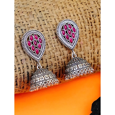 Gonasika Traditional Oxidised Silver Plated Jhumka Earrings - Meera Collection